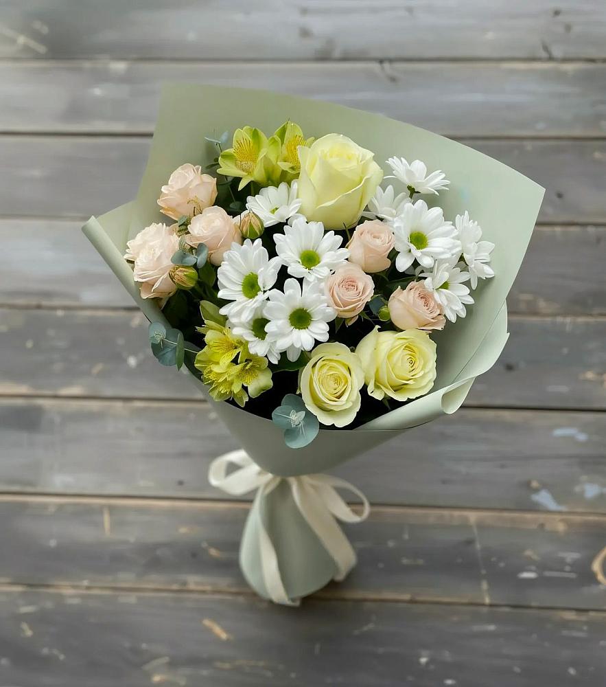 Букет цветов из: Альстромерии, Розы и Хризантемы в Нижний Бестях