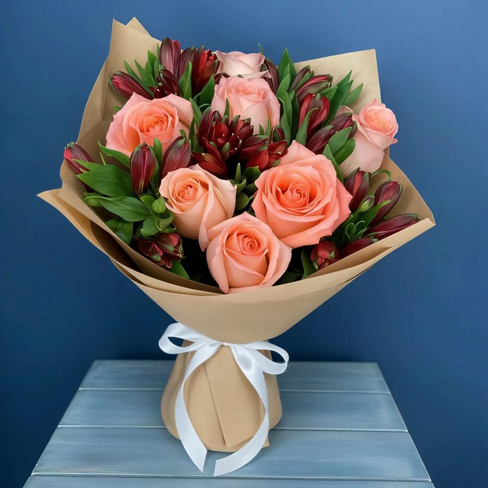 Букет цветов из: Розы и Альстромерии в Нижний Бестях