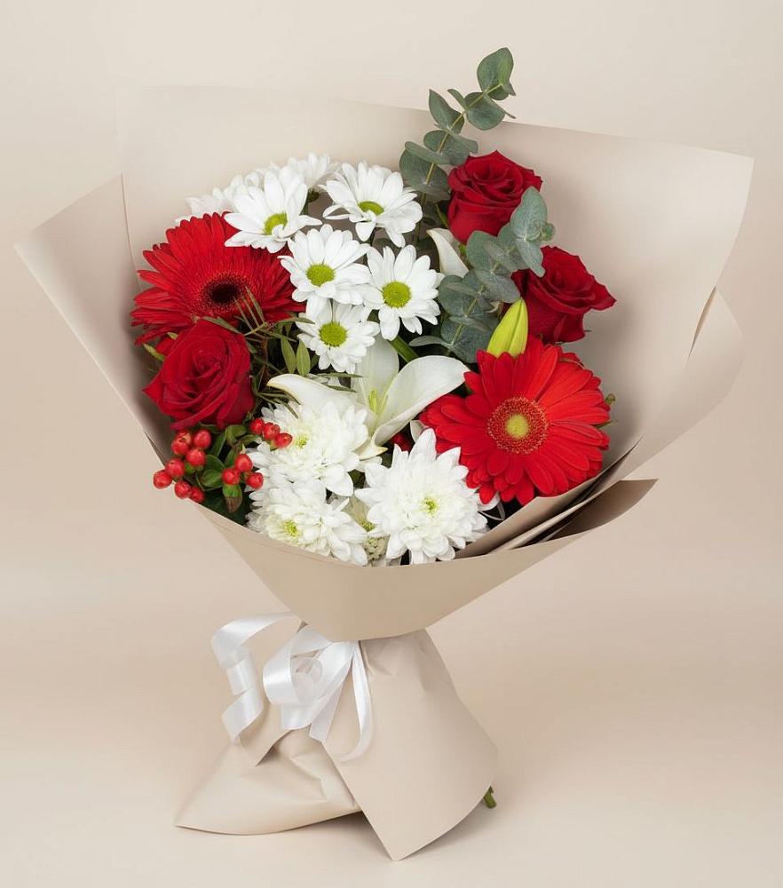 Букет цветов из: Розы, Хризантемы, Герберы и Лилии в Нижний Бестях
