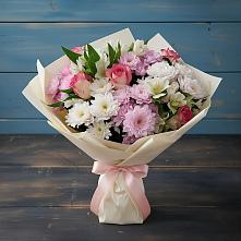 Букет цветов из:  Хризантемы, Альстромерии и Розы #REPLACE_PRED# Нижний Бестях