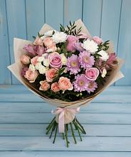 Букет цветов из:  Хризантемы, Розы и Альстромерии в Нижний Бестях