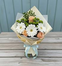 Букет цветов из:  Герберы, Розы и Хризантемы в Нижний Бестях