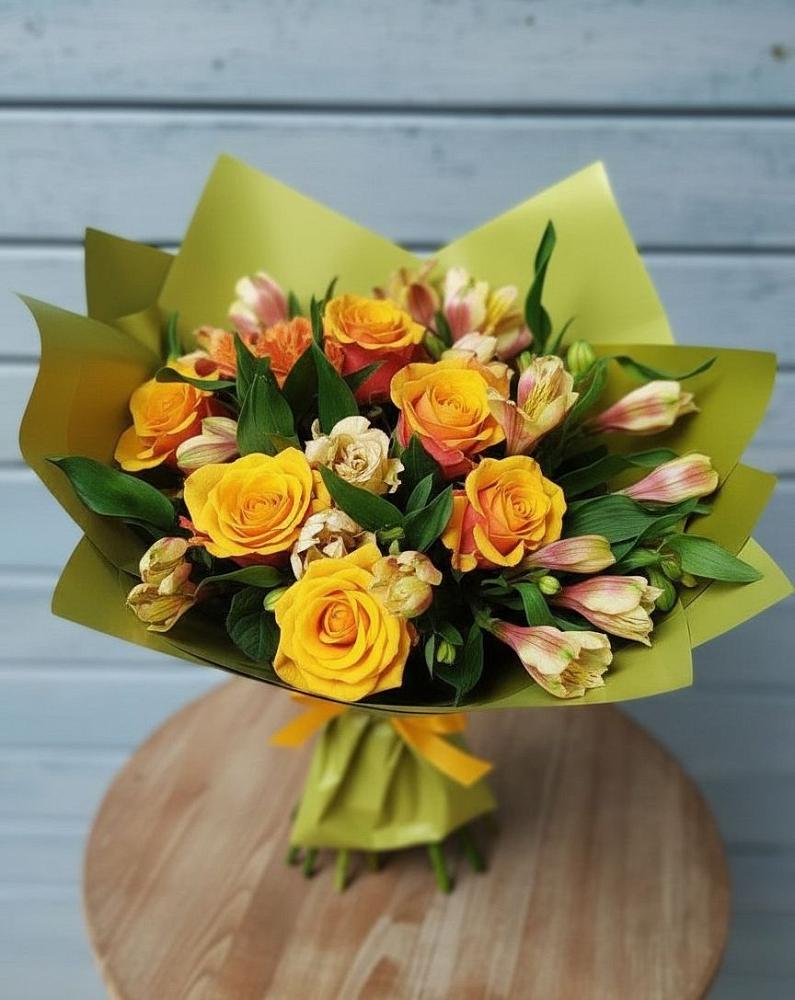 Букет цветов из: Альстромерии и Розы в Нижний Бестях